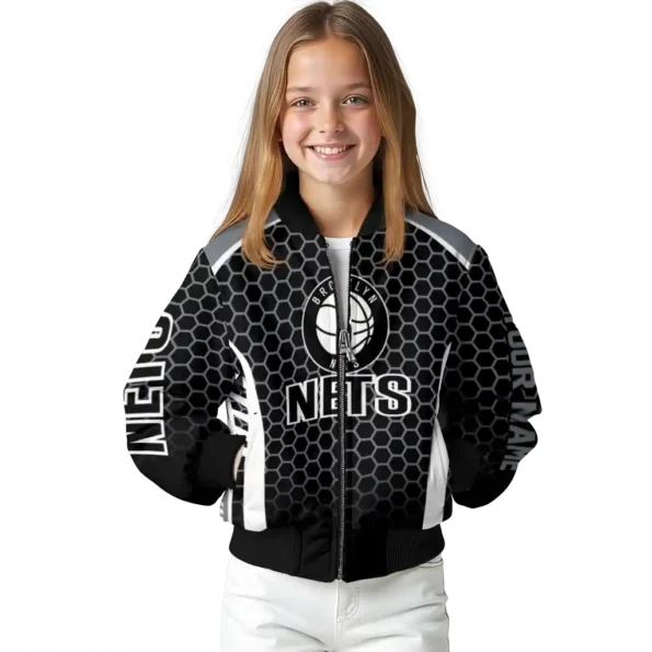 custom brooklyn nets hexagon grid black bomber jacket top rated