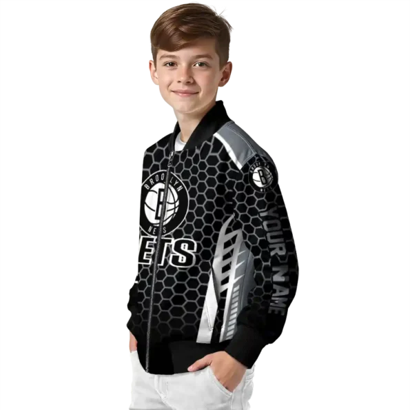 custom brooklyn nets hexagon grid black bomber jacket trendy
