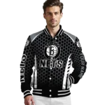 custom brooklyn nets hexagon grid black varsity jacket best selling.webp