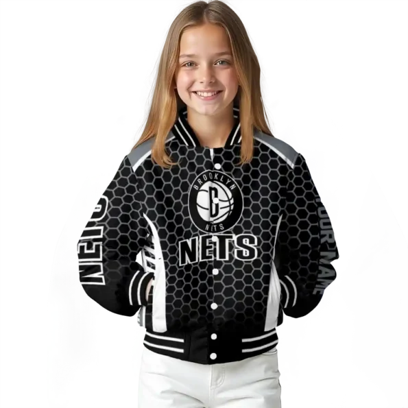 custom brooklyn nets hexagon grid black varsity jacket top rated.webp
