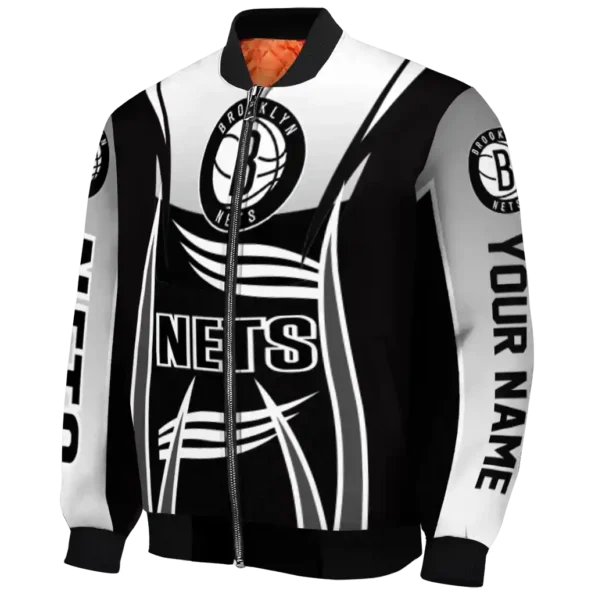 custom brooklyn nets mesh effect black bomber jacket best selling