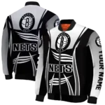 custom brooklyn nets mesh effect black bomber jacket best selling