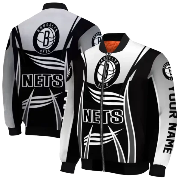 custom brooklyn nets mesh effect black bomber jacket fashion forward