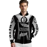 custom brooklyn nets mesh effect black bomber jacket best selling
