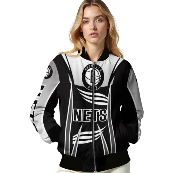 custom brooklyn nets mesh effect black bomber jacket latest model