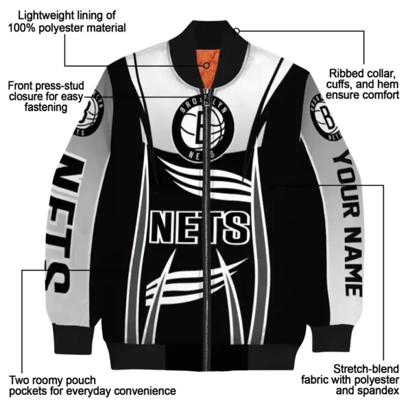 custom brooklyn nets mesh effect black bomber jacket new arrival