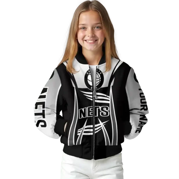 custom brooklyn nets mesh effect black bomber jacket top rated