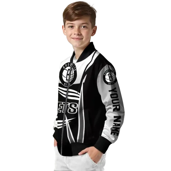 custom brooklyn nets mesh effect black bomber jacket trendy