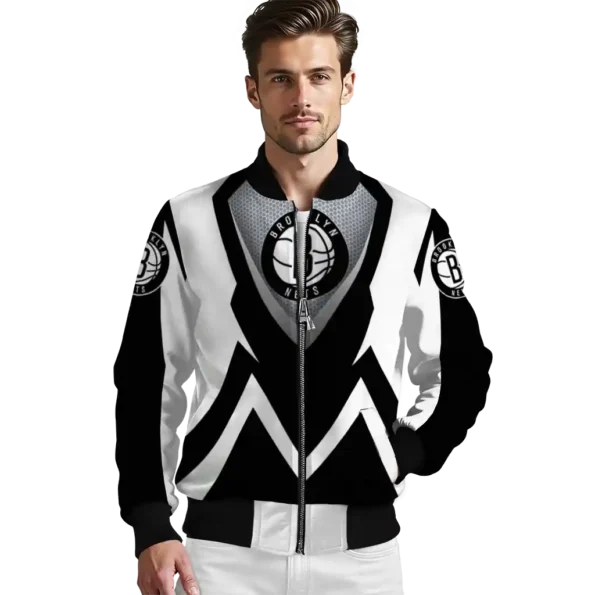custom brooklyn nets v stripes black white bomber jacket high quality