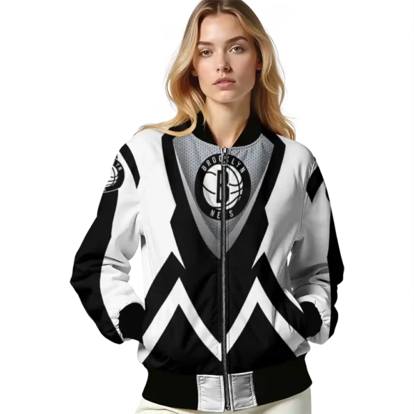 custom brooklyn nets v stripes black white bomber jacket latest model