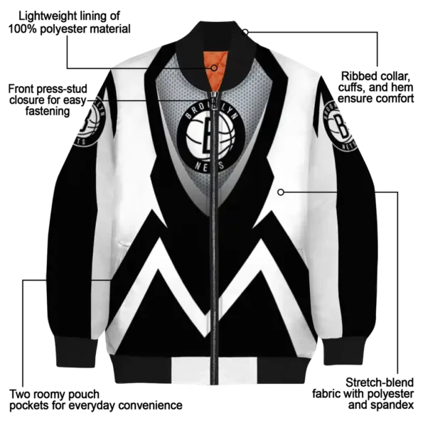 custom brooklyn nets v stripes black white bomber jacket new arrival