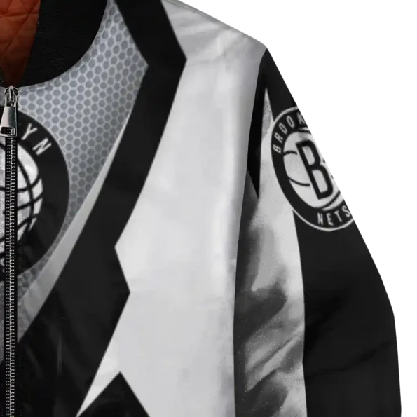 custom brooklyn nets v stripes black white bomber jacket premium grade