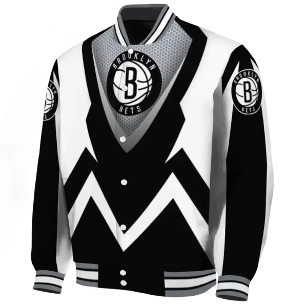 custom brooklyn nets v stripes black white varsity jacket best selling.webp