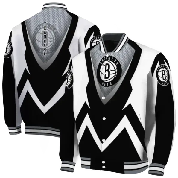 custom brooklyn nets v stripes black white varsity jacket fashion forward.webp