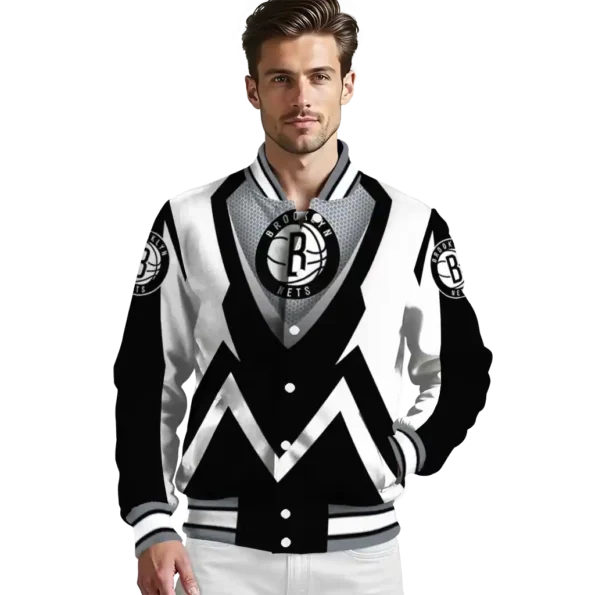 custom brooklyn nets v stripes black white varsity jacket high quality.webp