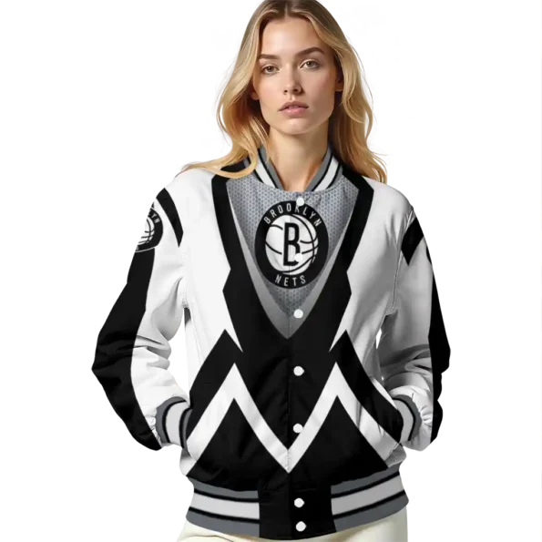 custom brooklyn nets v stripes black white varsity jacket latest model.webp