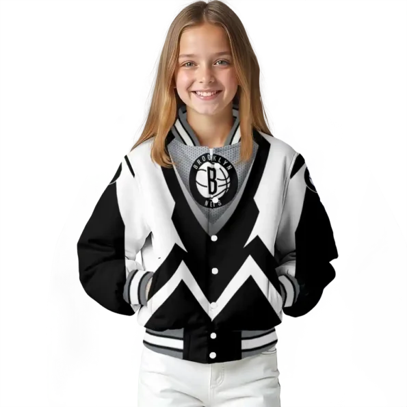 custom brooklyn nets v stripes black white varsity jacket top rated.webp