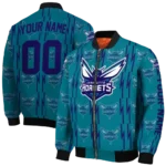 custom charlotte hornets bolt stripe teal bomber jacket best selling