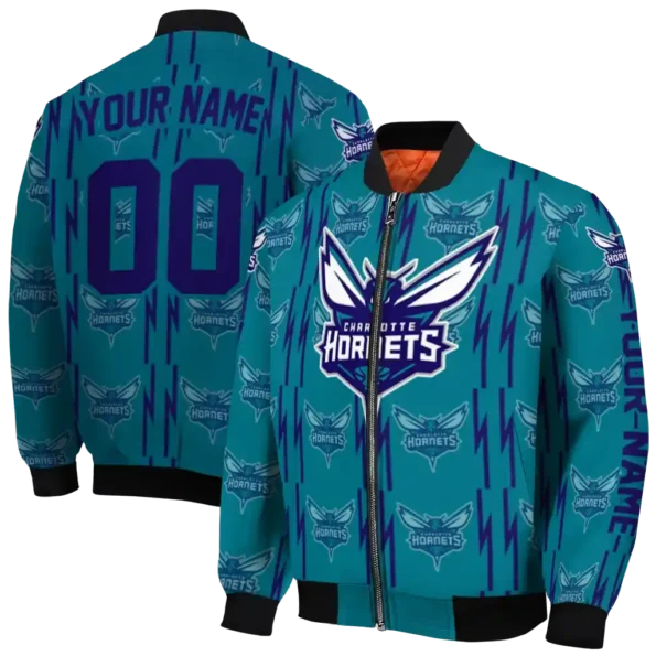 custom charlotte hornets bolt stripe teal bomber jacket fashion forward