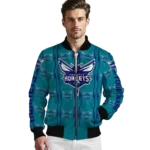 custom charlotte hornets bolt stripe teal bomber jacket best selling