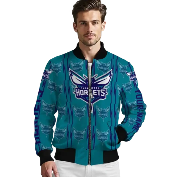 custom charlotte hornets bolt stripe teal bomber jacket high quality