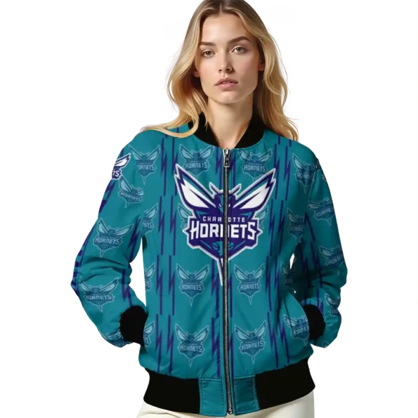 custom charlotte hornets bolt stripe teal bomber jacket latest model