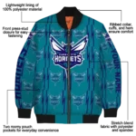 custom charlotte hornets bolt stripe teal bomber jacket best selling
