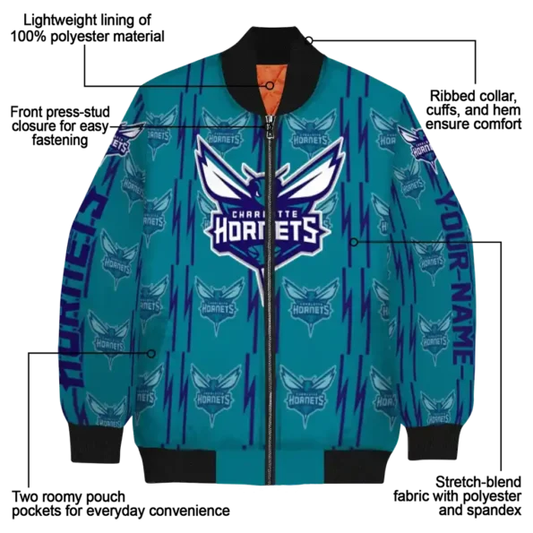 custom charlotte hornets bolt stripe teal bomber jacket new arrival