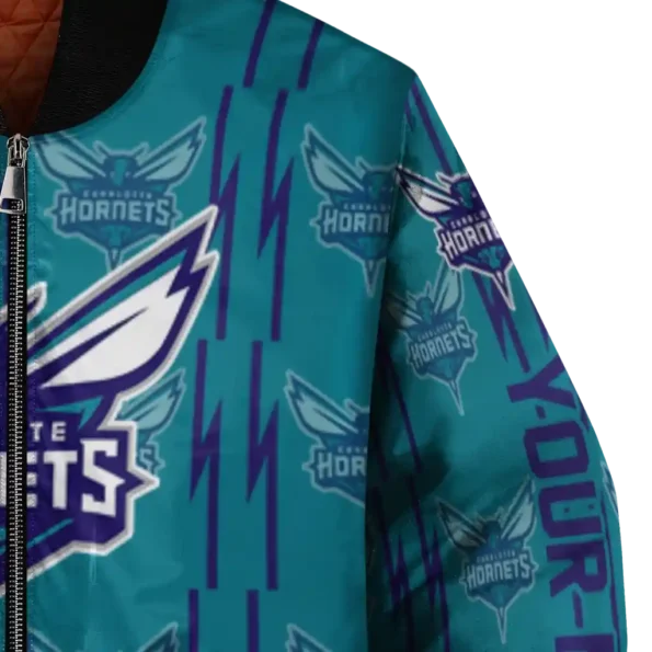 custom charlotte hornets bolt stripe teal bomber jacket premium grade