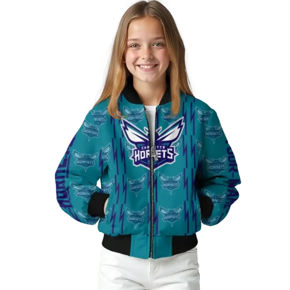 custom charlotte hornets bolt stripe teal bomber jacket top rated