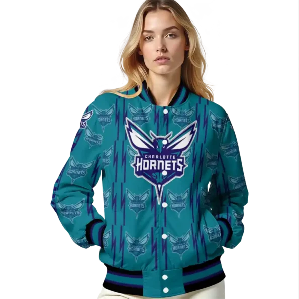 custom charlotte hornets bolt stripe teal varsity jacket latest model.webp