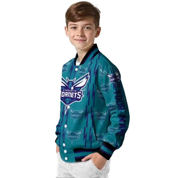 custom charlotte hornets bolt stripe teal varsity jacket trendy.webp