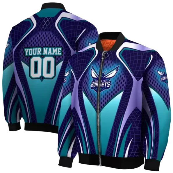 custom charlotte hornets mesh chest black bomber jacket fashion forward