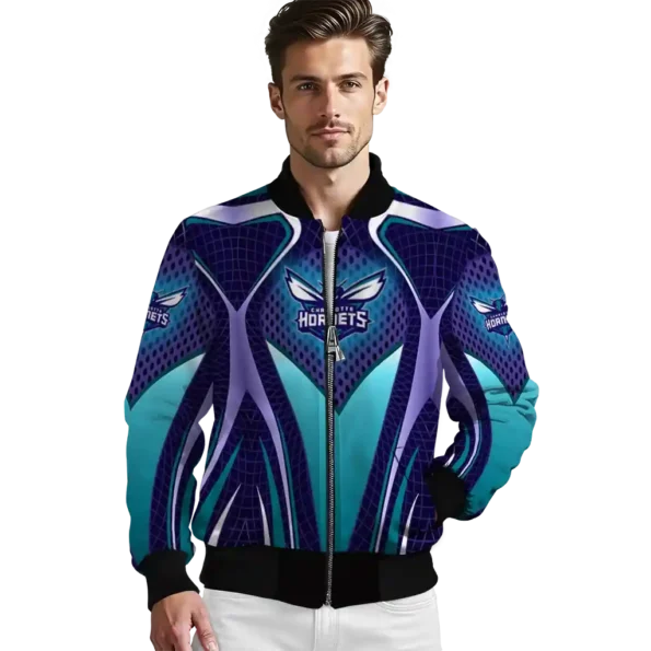 custom charlotte hornets mesh chest black bomber jacket high quality