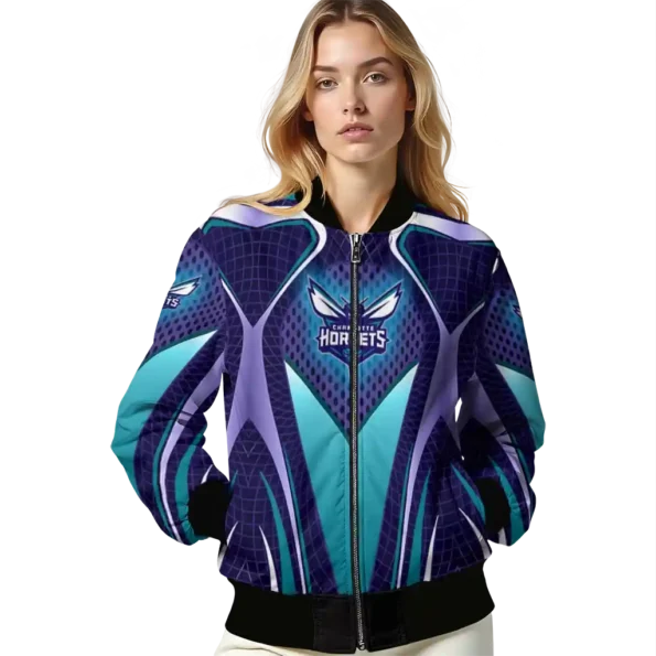 custom charlotte hornets mesh chest black bomber jacket latest model