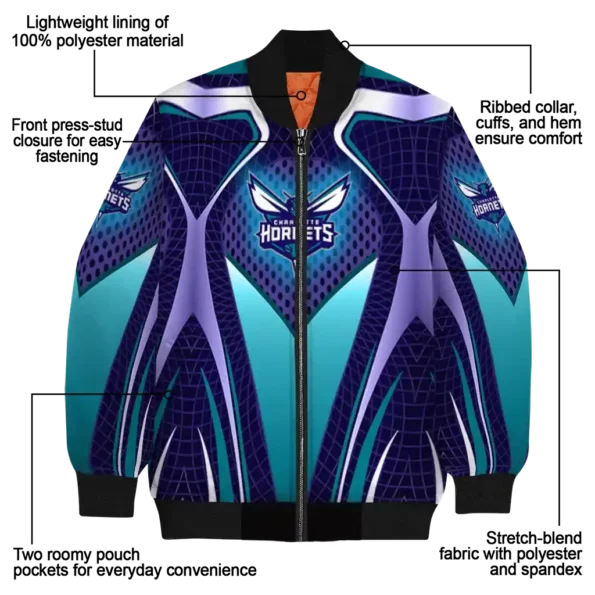 custom charlotte hornets mesh chest black bomber jacket new arrival