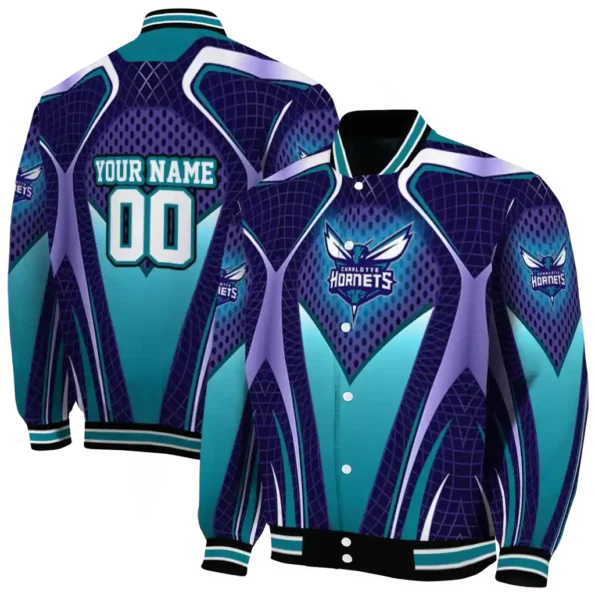 custom charlotte hornets mesh chest black varsity jacket fashion forward.webp