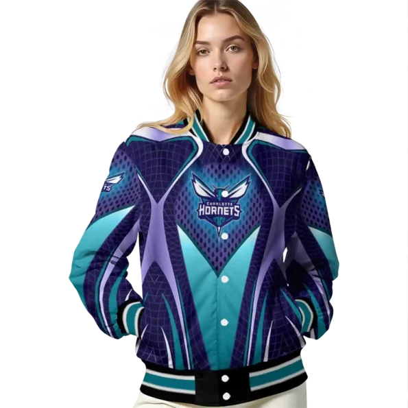 custom charlotte hornets mesh chest black varsity jacket latest model.webp