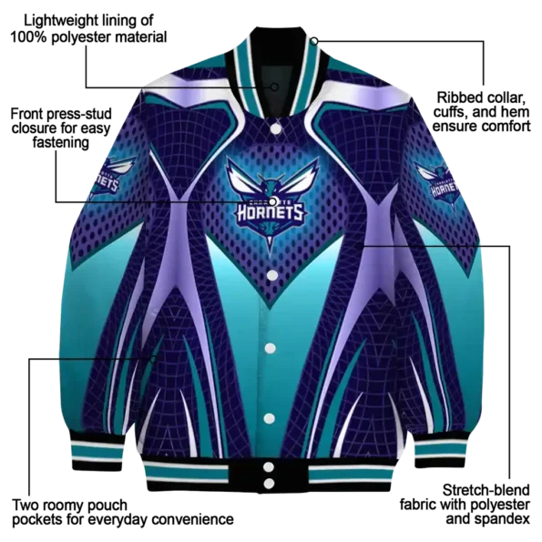 custom charlotte hornets mesh chest black varsity jacket new arrival.webp