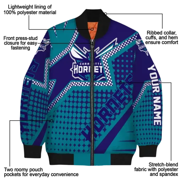 custom charlotte hornets star burst teal bomber jacket new arrival