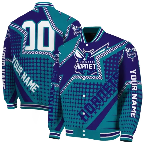 custom charlotte hornets star burst teal varsity jacket fashion forward.webp