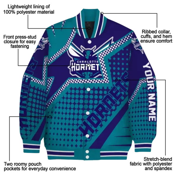 custom charlotte hornets star burst teal varsity jacket new arrival.webp