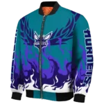 custom charlotte hornets winged blaze teal white bomber jacket best selling