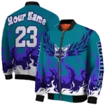 custom charlotte hornets winged blaze teal white bomber jacket best selling