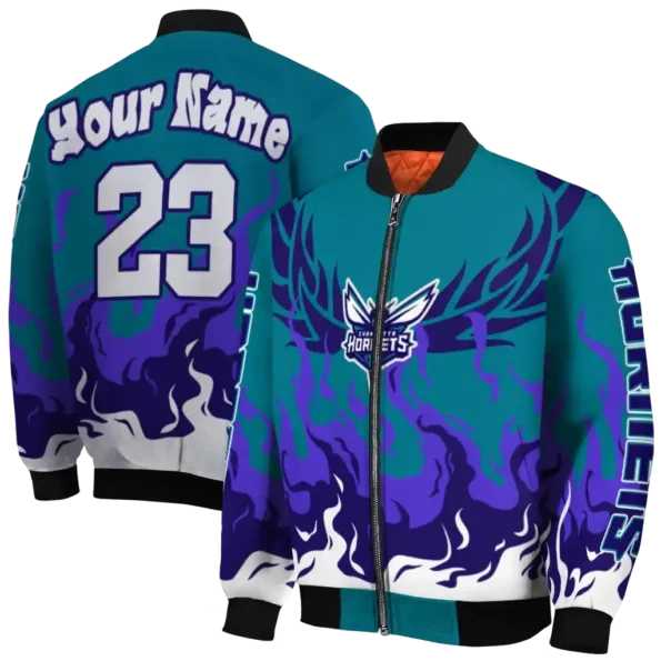 custom charlotte hornets winged blaze teal white bomber jacket fashion forward