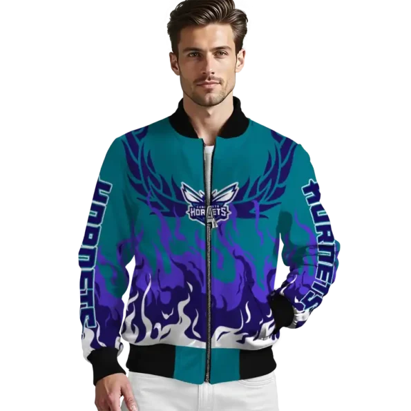custom charlotte hornets winged blaze teal white bomber jacket high quality