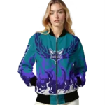 custom charlotte hornets winged blaze teal white bomber jacket best selling