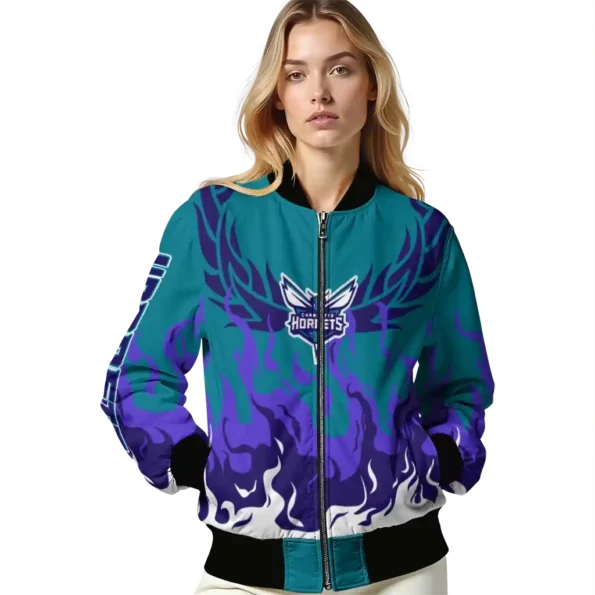custom charlotte hornets winged blaze teal white bomber jacket latest model