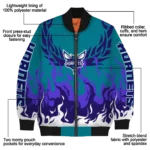 custom charlotte hornets winged blaze teal white bomber jacket best selling