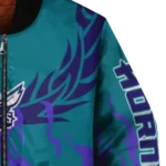 custom charlotte hornets winged blaze teal white bomber jacket best selling
